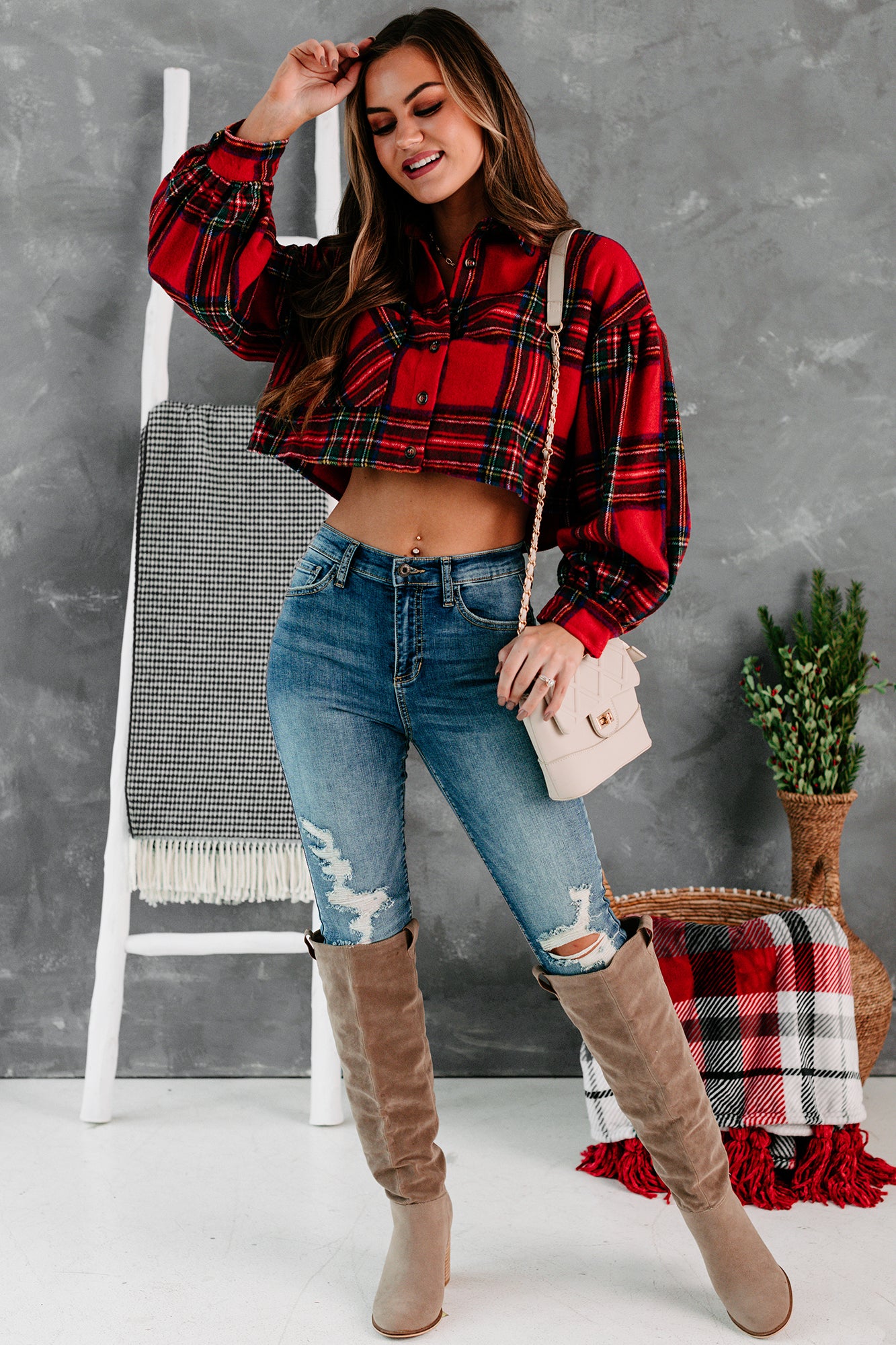 Small But Mighty Cropped Plaid Button-Down (Red) - NanaMacs