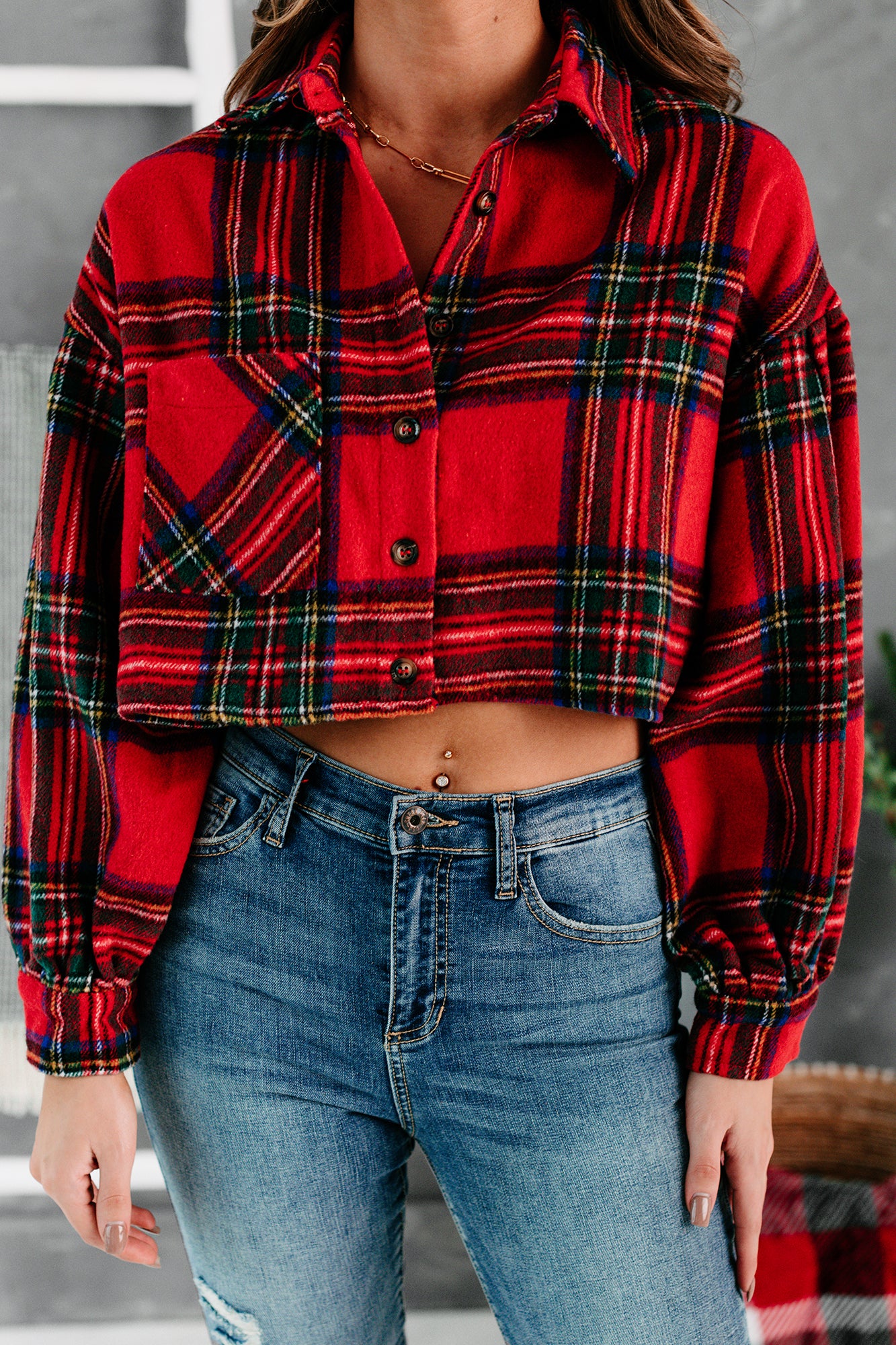 Small But Mighty Cropped Plaid Button-Down (Red) - NanaMacs