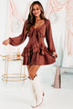 Royanna Long Sleeve Ruffled Mini Dress (Rust) - NanaMacs