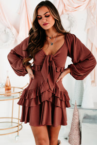 Royanna Long Sleeve Ruffled Mini Dress (Rust) - NanaMacs