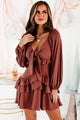 Royanna Long Sleeve Ruffled Mini Dress (Rust) - NanaMacs