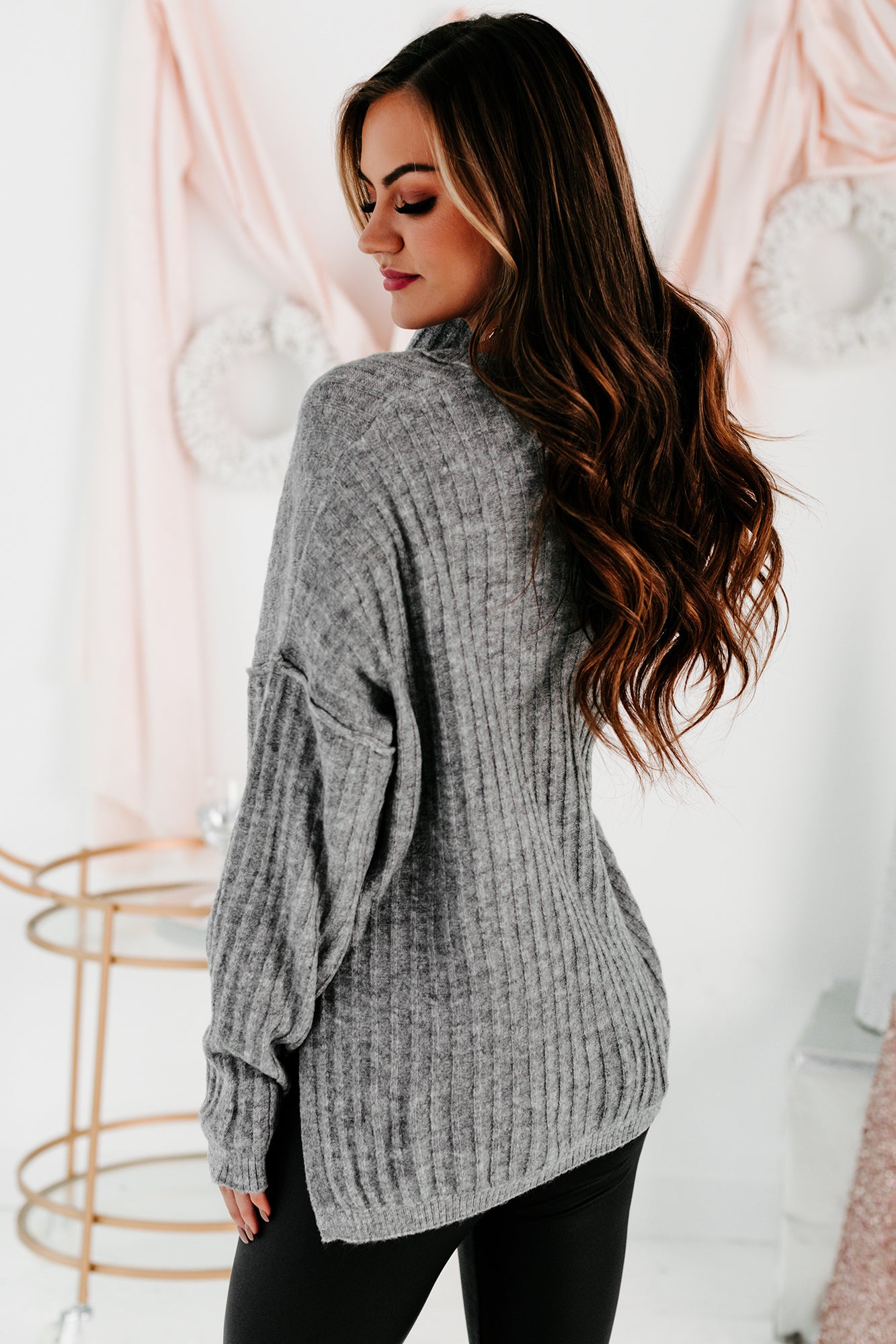 Winter Weekends Ribbed Button-Detailed Sweater (Grey) - NanaMacs