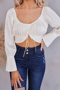 Cat Walk Shine Crop Top (Off White) - NanaMacs