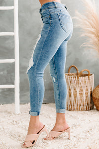 Nolen Double-Button Distressed Skinny YMI Jeans (Medium) - NanaMacs