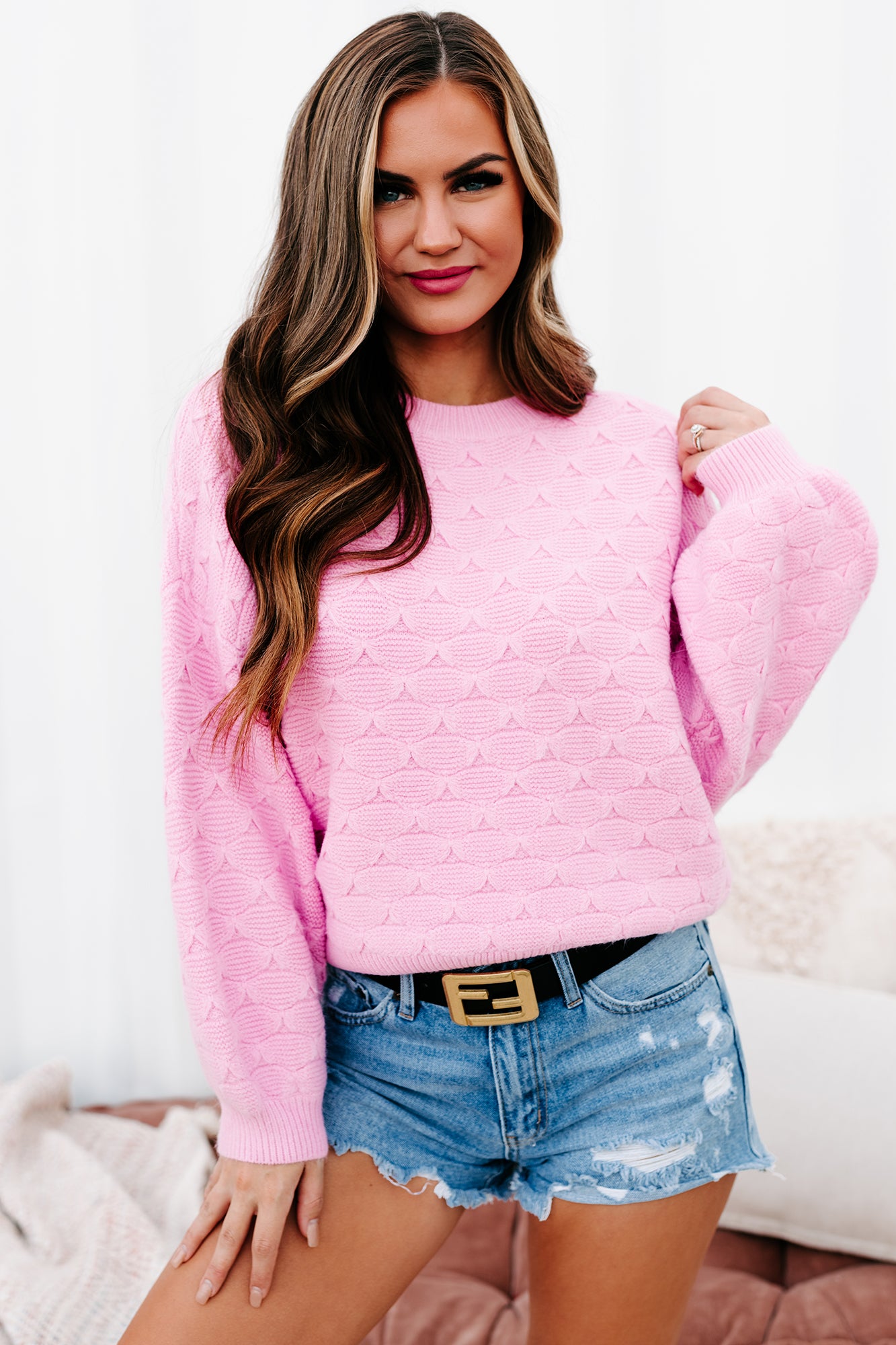 Peculiar Personality Shell Patterned Sweater (Pink) - NanaMacs