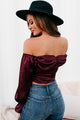 Feeling Spicy Ruched Off The Shoulder Puff Sleeve Crop Top  (Burgundy) - NanaMacs