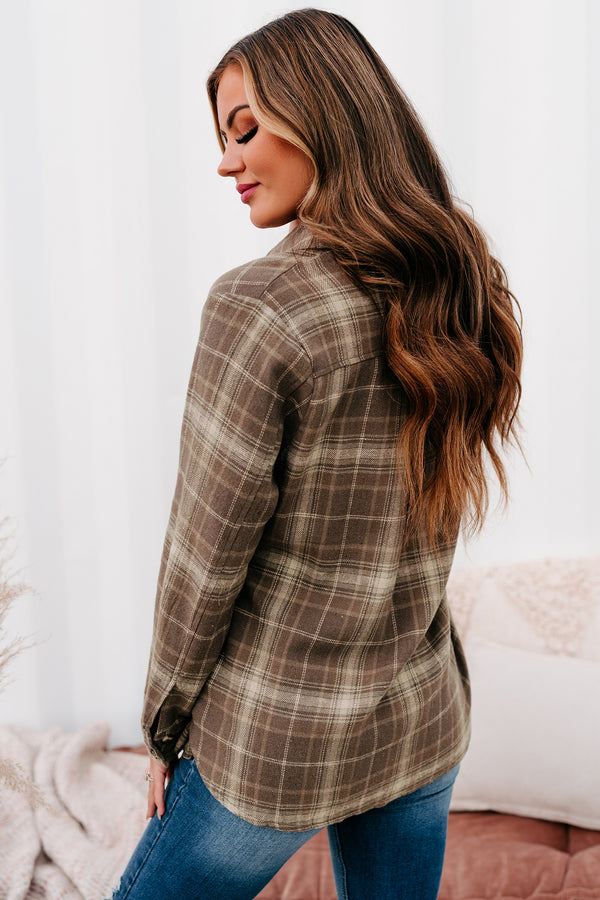 Bringing On Autumn Plaid Button Front Flannel Top (Brown) - NanaMacs