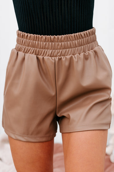 Difference Of Opinion High Waist Faux Leather Shorts (Cappuccino) - NanaMacs