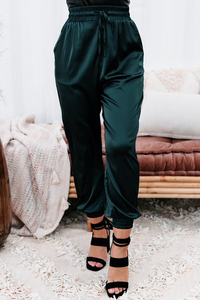 Hit The Jackpot Satin Joggers (Dark Teal) - NanaMacs