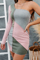 Get Hyped Color Blocked One Shoulder Bodycon Dress (Dusty Rose) - NanaMacs