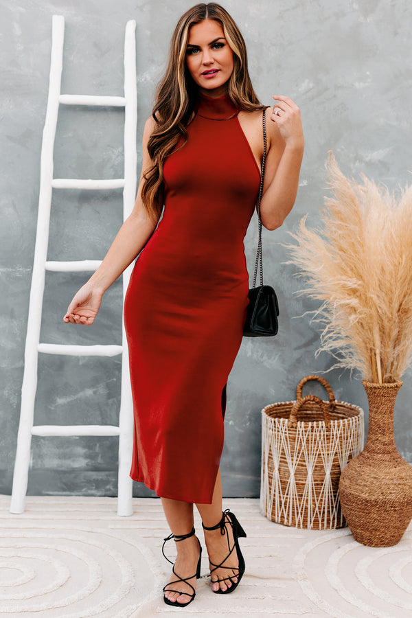 Fashion Agenda Halter Neck Bodycon Midi Dress (Rust) - NanaMacs