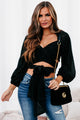 Special Connection Textured Long Sleeve Wrap Top (Black) - NanaMacs