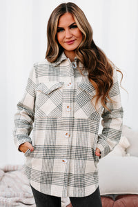 Exceptionally You Woven Plaid Jacket (Khaki) - NanaMacs