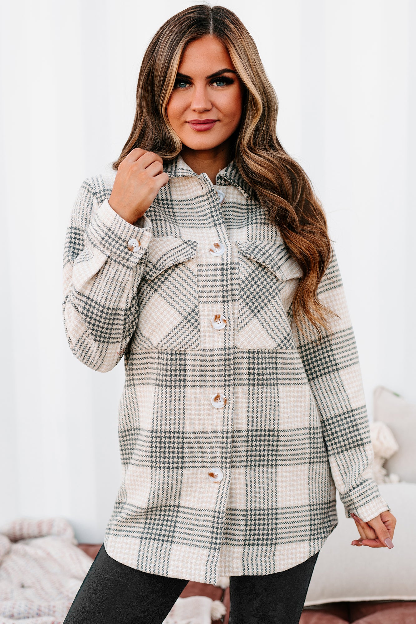 Exceptionally You Woven Plaid Jacket (Khaki) - NanaMacs