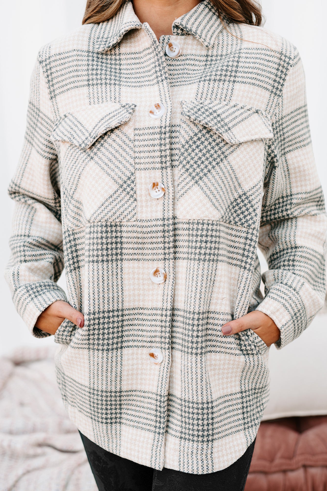 Exceptionally You Woven Plaid Jacket (Khaki) - NanaMacs