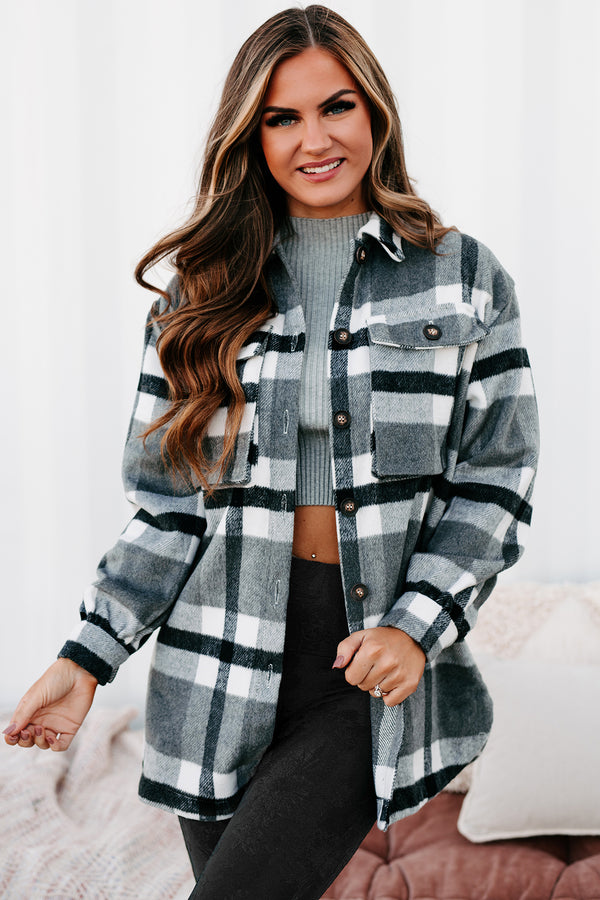 Big City Dreams Wool Plaid Shacket (Grey) - NanaMacs