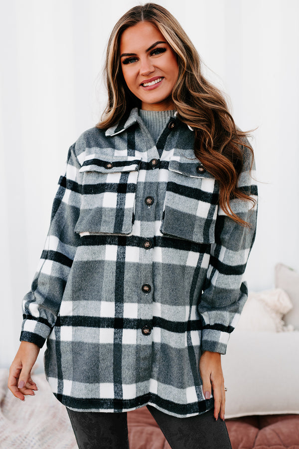 Big City Dreams Wool Plaid Shacket (Grey) - NanaMacs