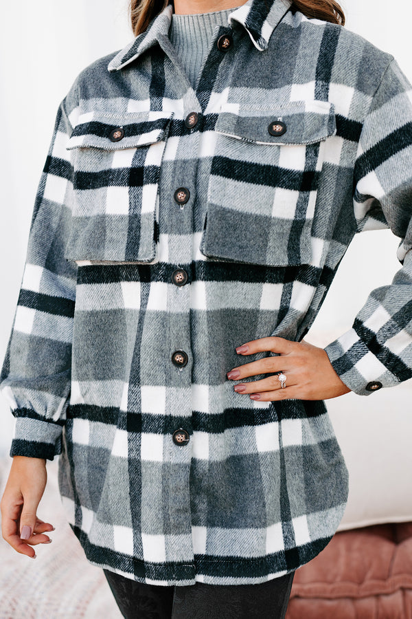 Big City Dreams Wool Plaid Shacket (Grey) - NanaMacs