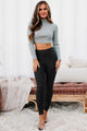 All About Us Mock Neck Cropped Sweater Top (Heather Grey) - NanaMacs