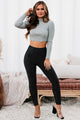 All About Us Mock Neck Cropped Sweater Top (Heather Grey) - NanaMacs