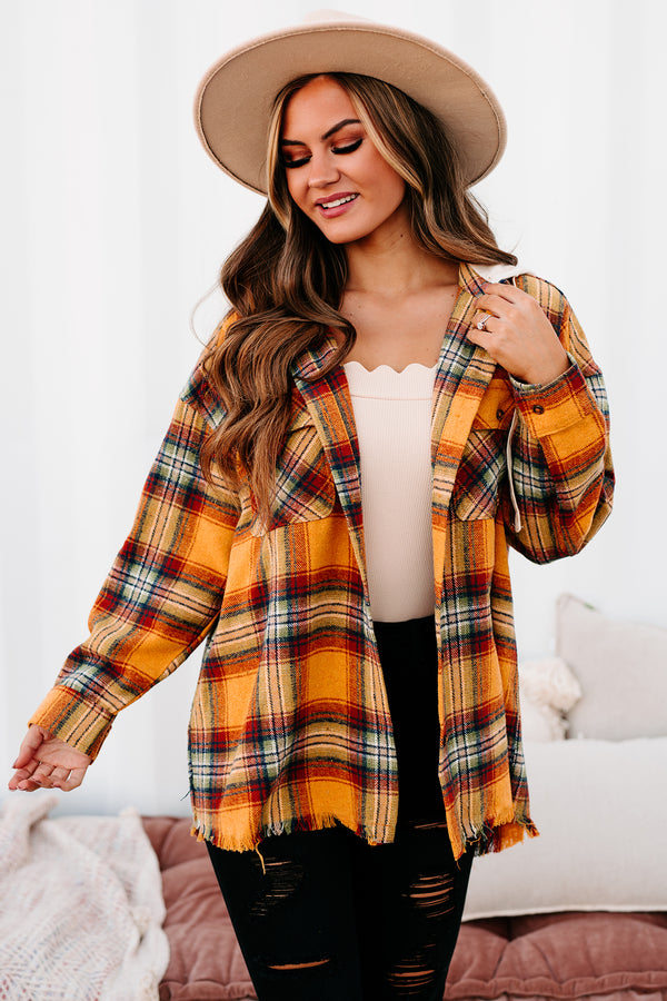 Real Talk Hooded Plaid Shacket (Orange Mix) - NanaMacs