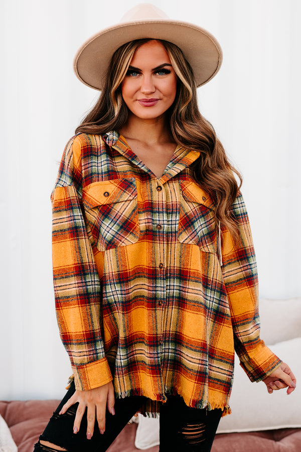 Real Talk Hooded Plaid Shacket (Orange Mix) - NanaMacs