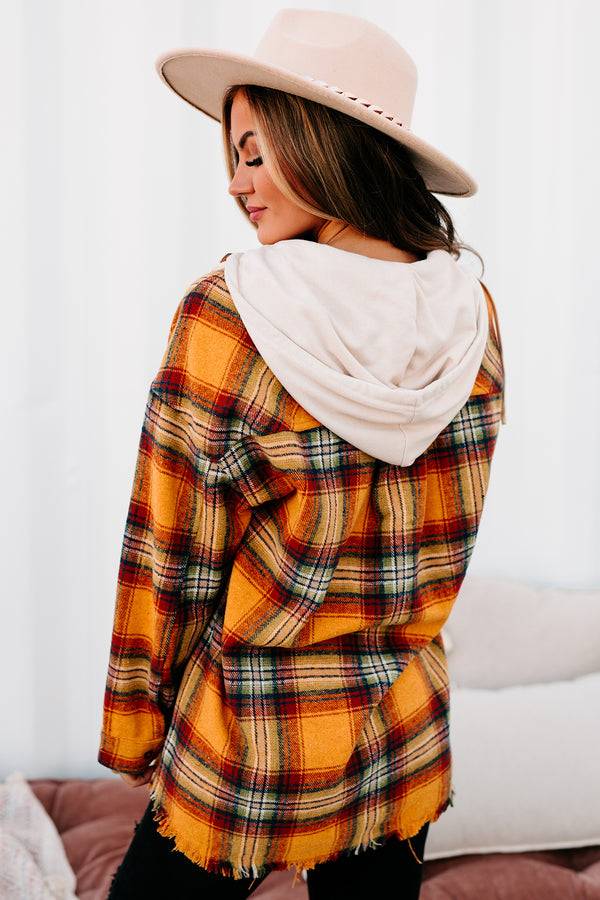 Real Talk Hooded Plaid Shacket (Orange Mix) - NanaMacs