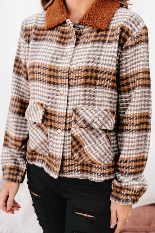 "London Calling" Lightweight Plaid Jacket (Dark Brown Combo) - NanaMacs