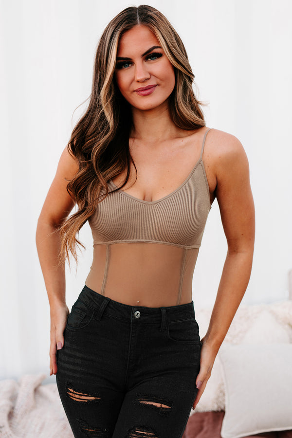 A Hot Mesh Knit/Mesh Bodysuit (Mocha) - NanaMacs