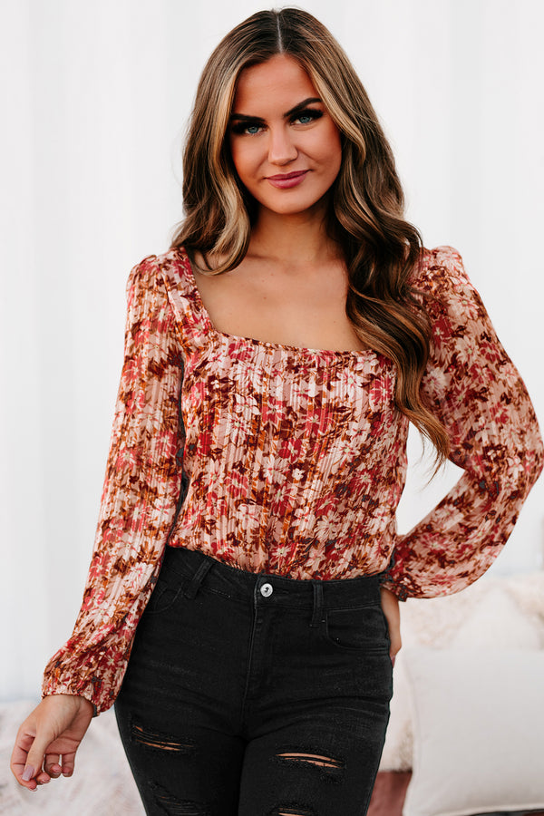 Already Yours Printed Square Neck Bodysuit (Mauve Multi) - NanaMacs