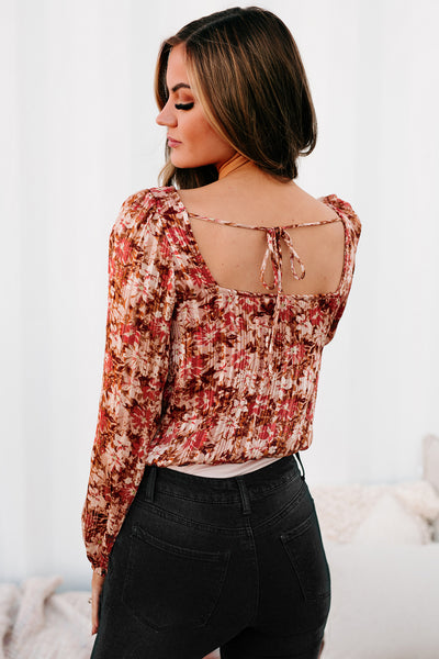 Already Yours Printed Square Neck Bodysuit (Mauve Multi) - NanaMacs