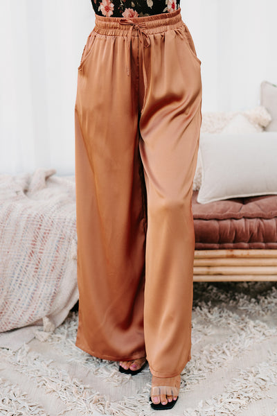 Eisele Wide Leg Satin Pants (Light Cinnamon) - NanaMacs