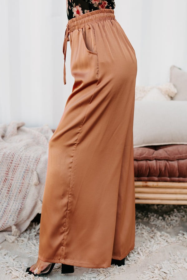 Eisele Wide Leg Satin Pants (Light Cinnamon) - NanaMacs