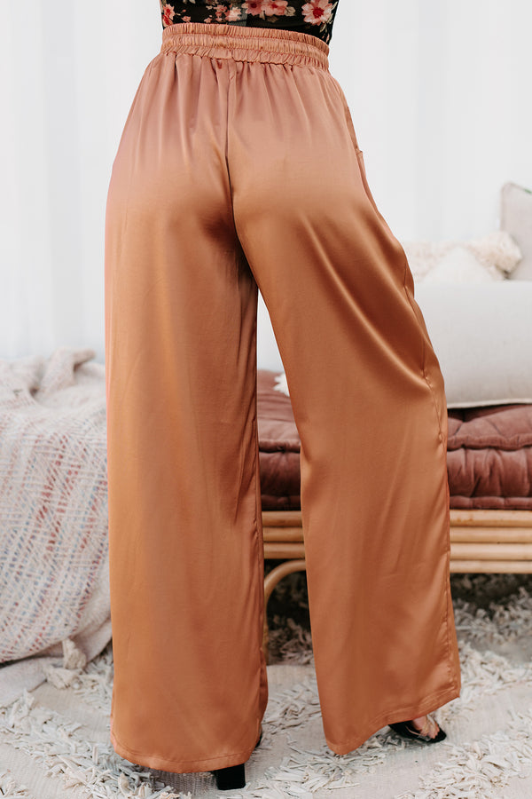 Eisele Wide Leg Satin Pants (Light Cinnamon) - NanaMacs