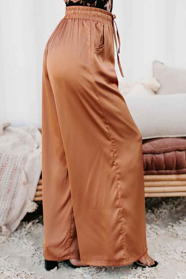 Eisele Wide Leg Satin Pants (Light Cinnamon) - NanaMacs