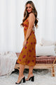 The Path To Love Floral Twist Front Cut-Out Midi Dress (Brown) - NanaMacs
