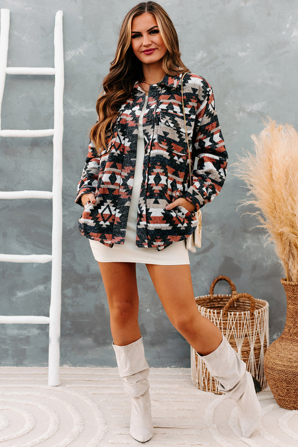 Fall Traditions Aztec Print Shacket (Grey Combo) - NanaMacs