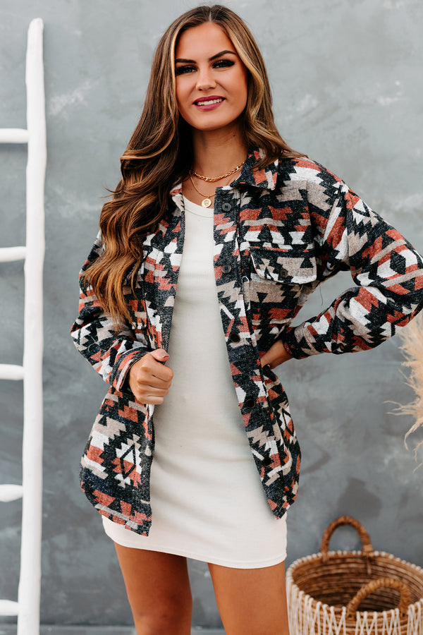 Fall Traditions Aztec Print Shacket (Grey Combo) - NanaMacs