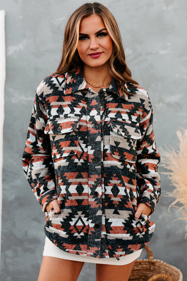 Fall Traditions Aztec Print Shacket (Grey Combo) - NanaMacs