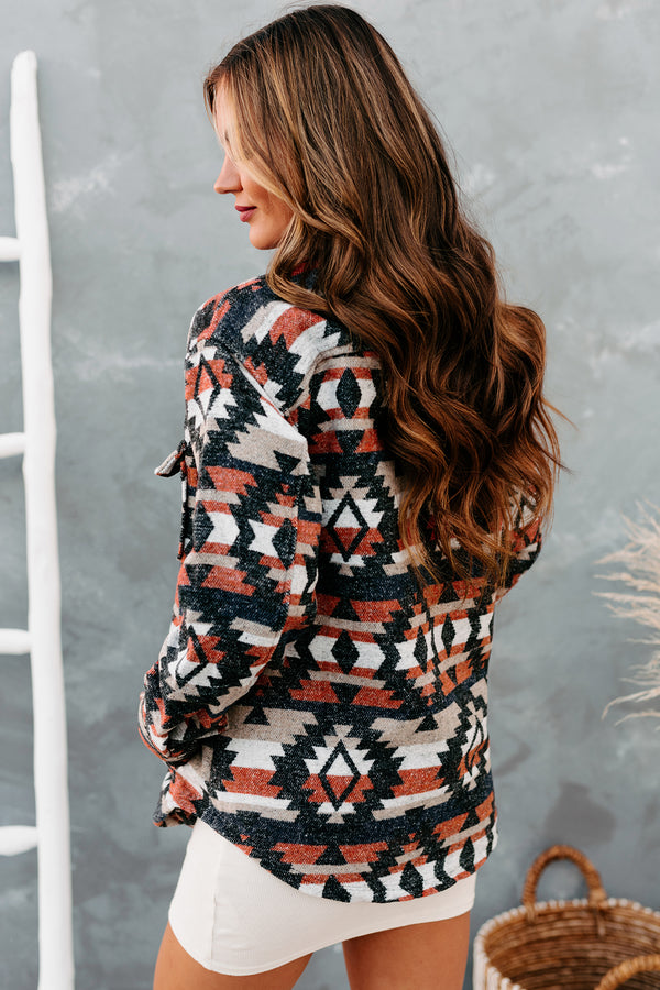 Fall Traditions Aztec Print Shacket (Grey Combo) - NanaMacs