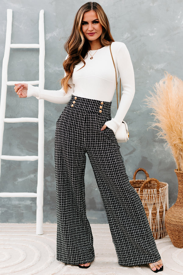 Duchess Tweed Wide Leg Pants (Black) - NanaMacs