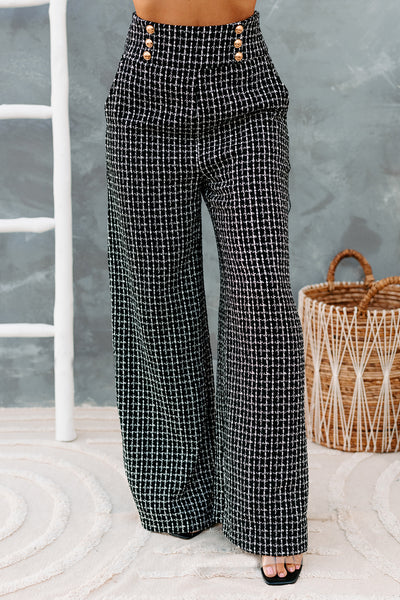 Duchess Tweed Wide Leg Pants (Black) - NanaMacs