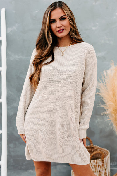 In Total Agreement Sweater Dress (Stone) - NanaMacs