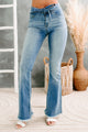 Simply Intrigued YMI High Rise Belted Frayed Flare Jeans (Medium) - NanaMacs