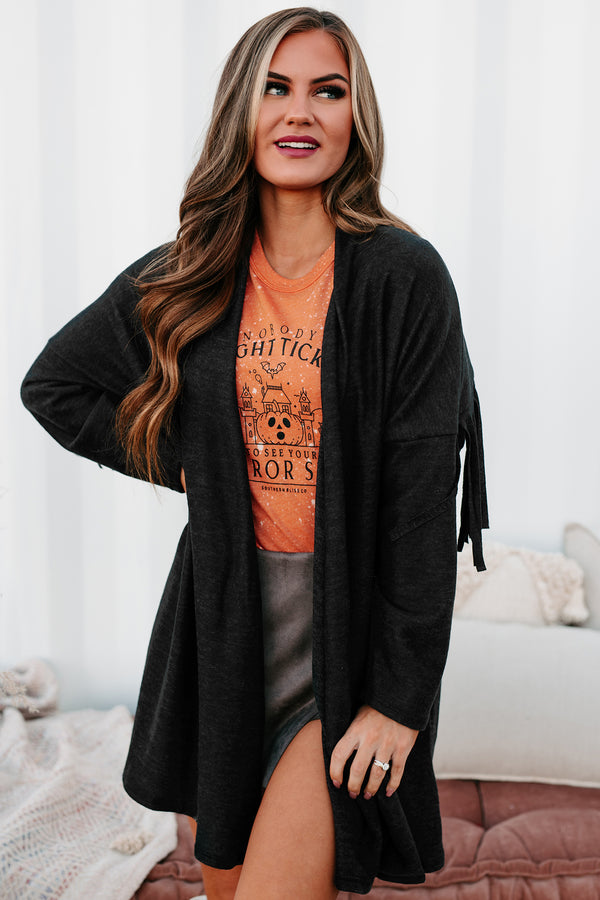 Eternal Hope Fringe Back Cardigan (Charcoal) - NanaMacs