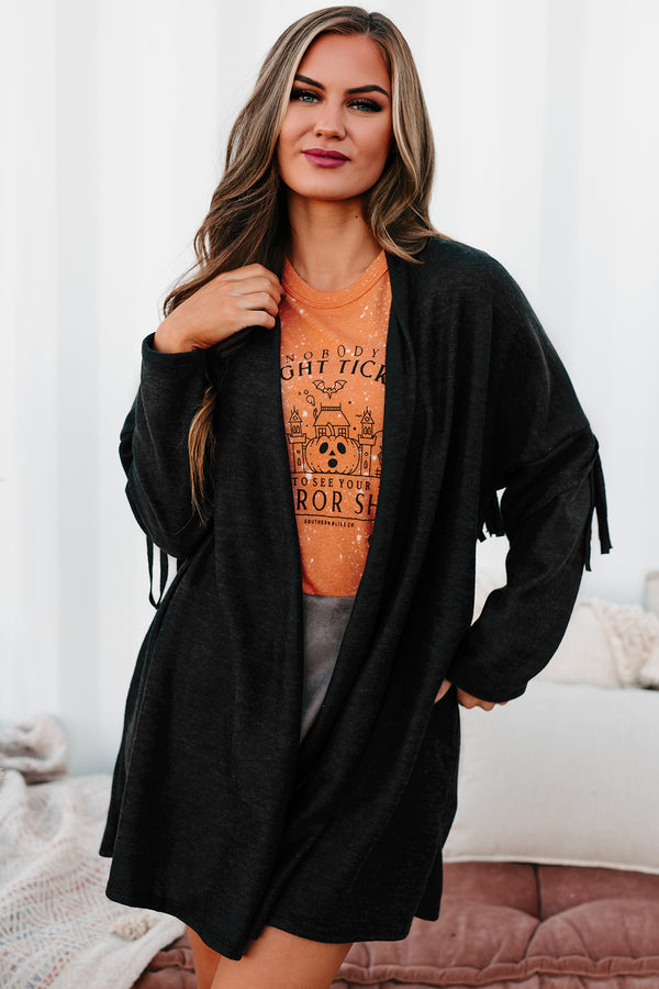 Eternal Hope Fringe Back Cardigan (Charcoal) - NanaMacs