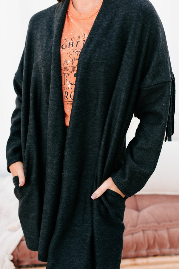 Eternal Hope Fringe Back Cardigan (Charcoal) - NanaMacs