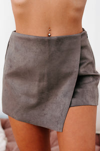 Chance At Love Faux Suede Skort (Mushroom) - NanaMacs