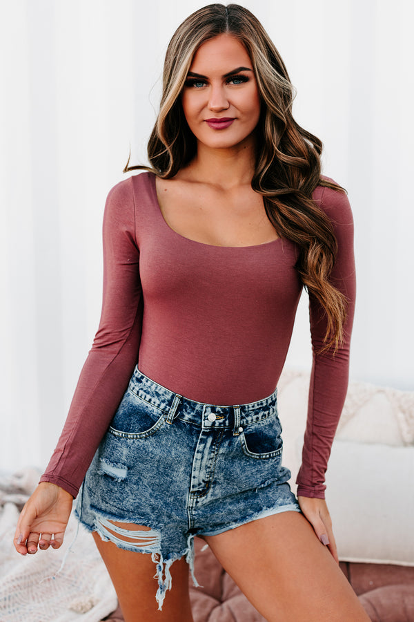 It's All Relative Square Neck Double Layered Bodysuit (Mahogany) - NanaMacs