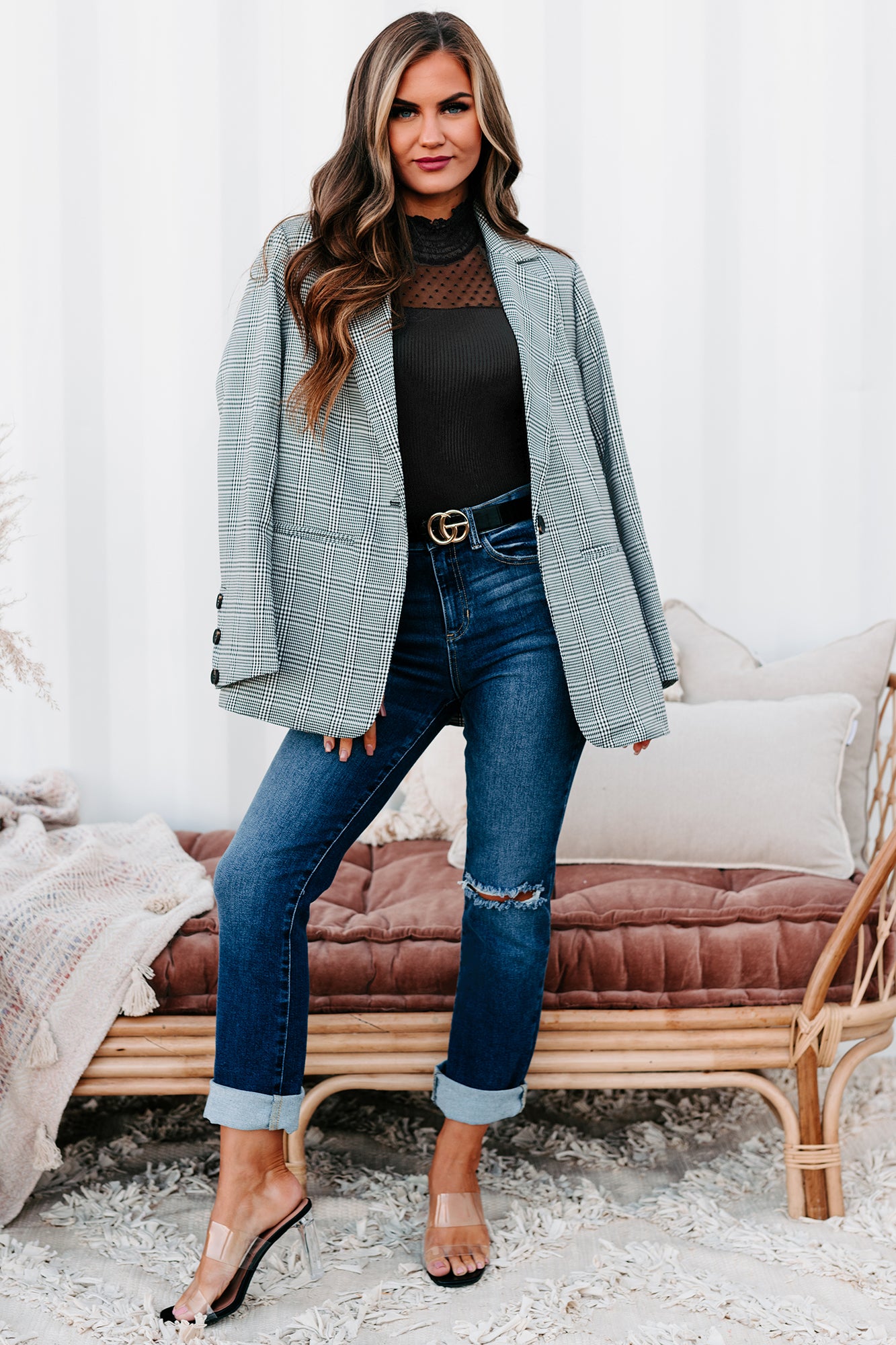 Oversized Blazer Outfit Checkered Boyfriend Blazer Time Is Money